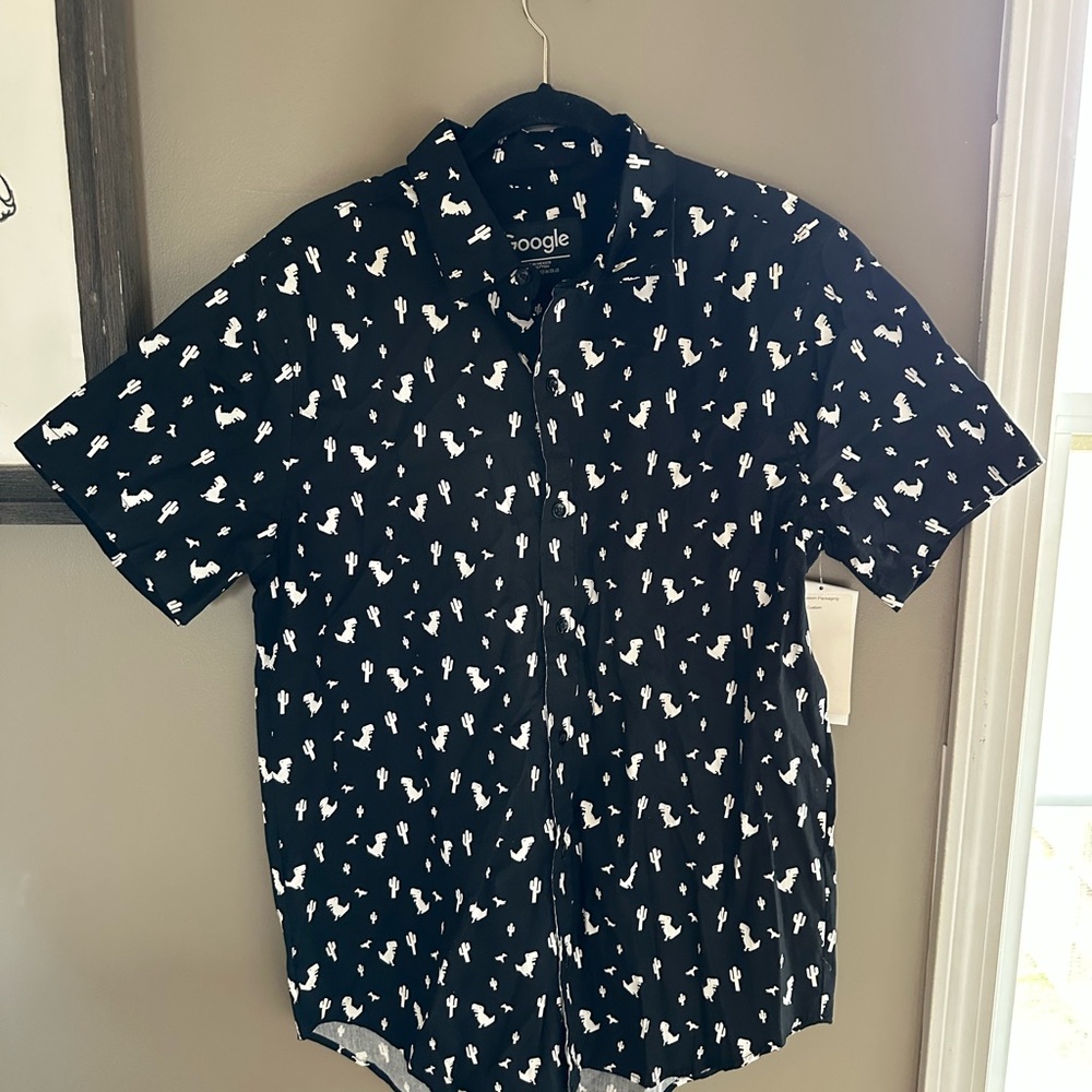 Google Men's Black Shirt with White Pattern